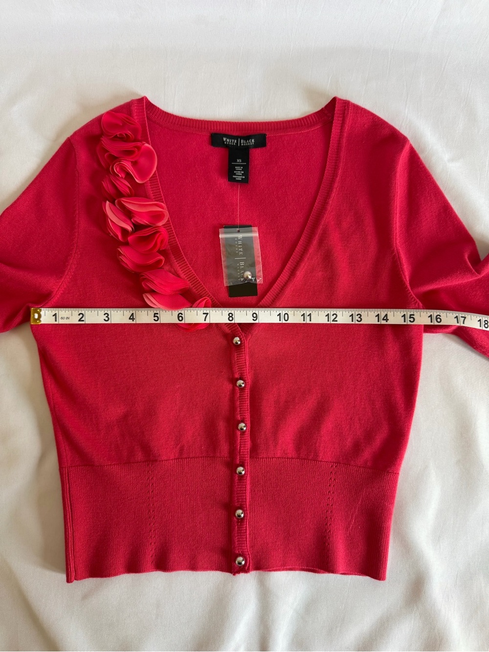 White House Black Market Pink Ruffle-Accent V-Neck Cardigan - Picture 9 of 10